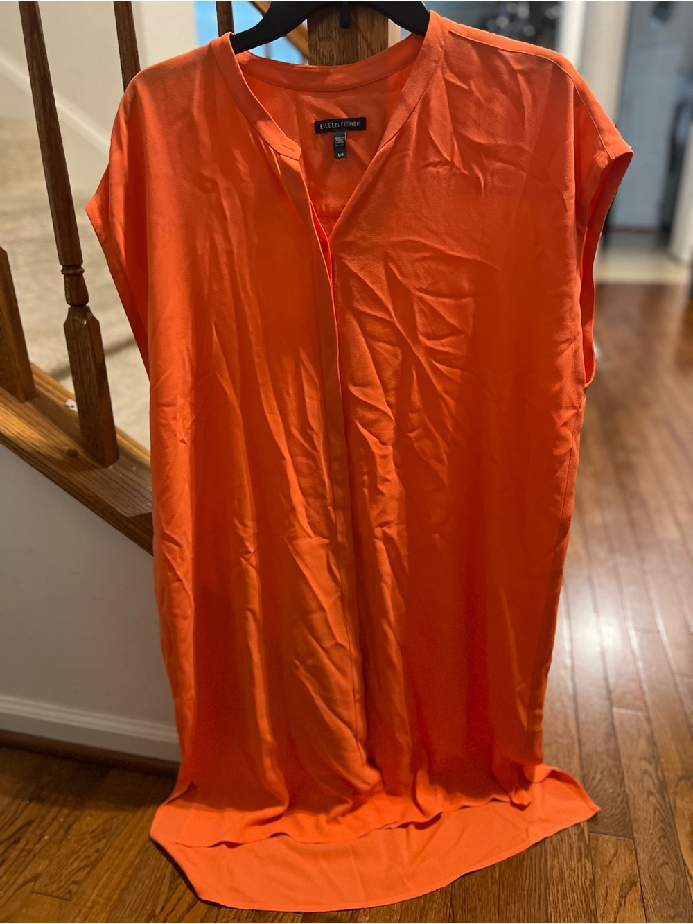 Ellen Tracy Orange Sleeveless V-Neck Tunic Dress Silk 100%